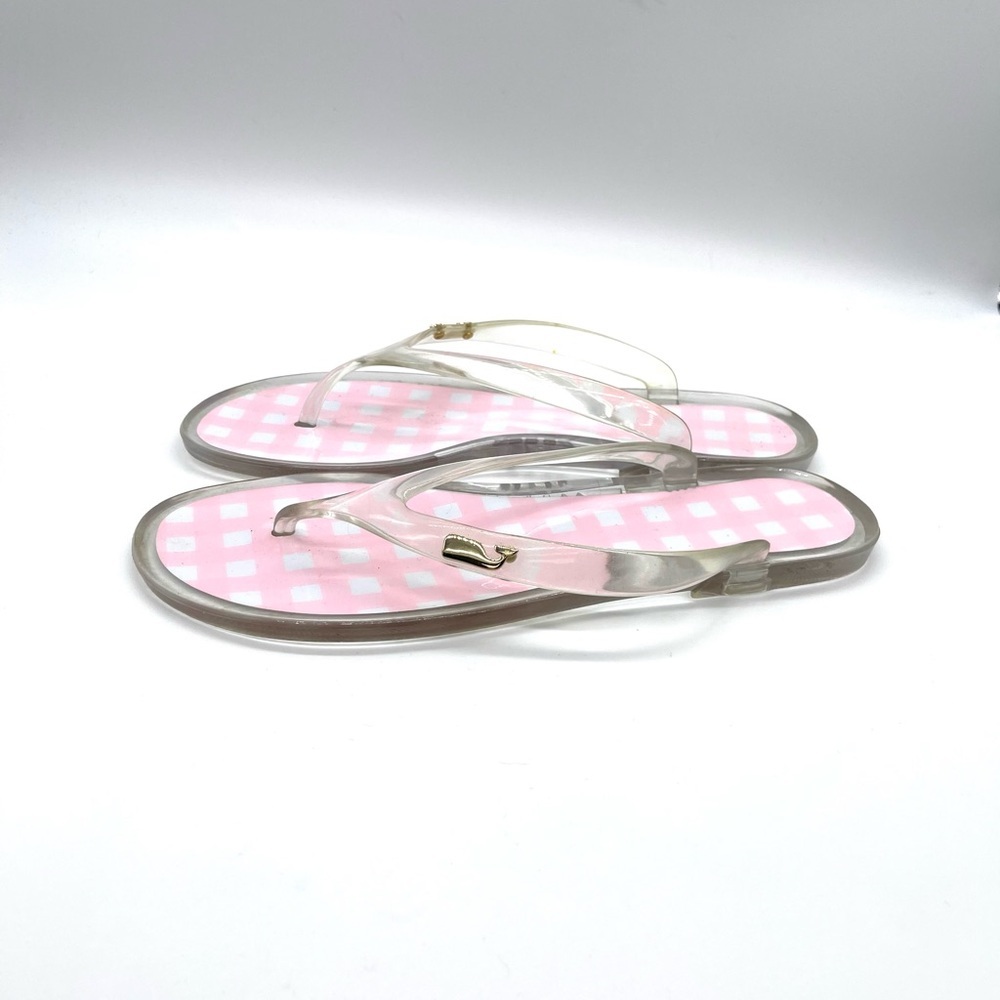 Vineyard Vines Jelly Flip Flops Pink and White Checkered - Picture 3 of 6